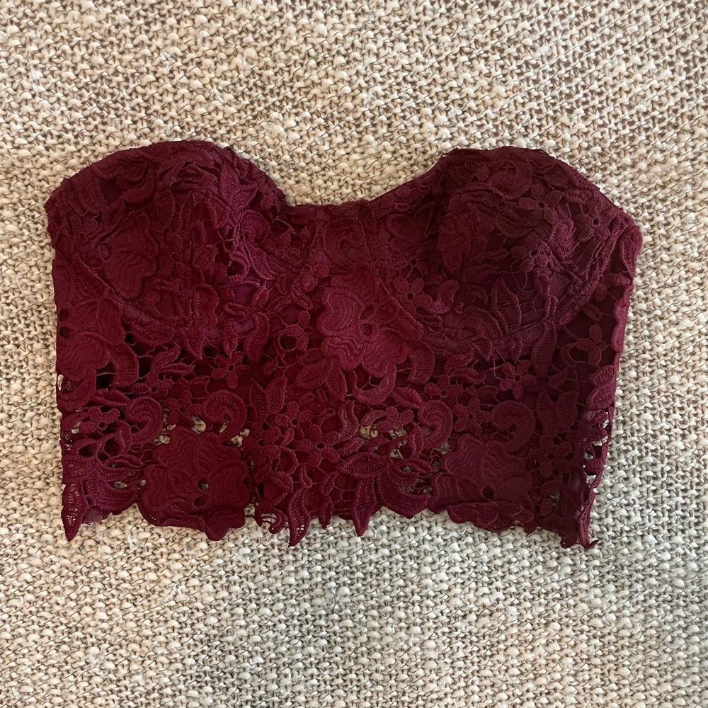 Kimchi Blue Burgundy Lace Strapless Bralette